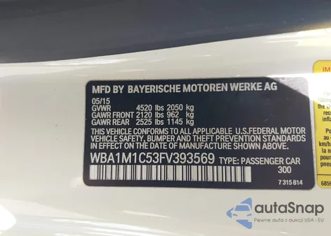 2015 BMW M235 from USA, damaged, VIN WBA1M1C53FV393569